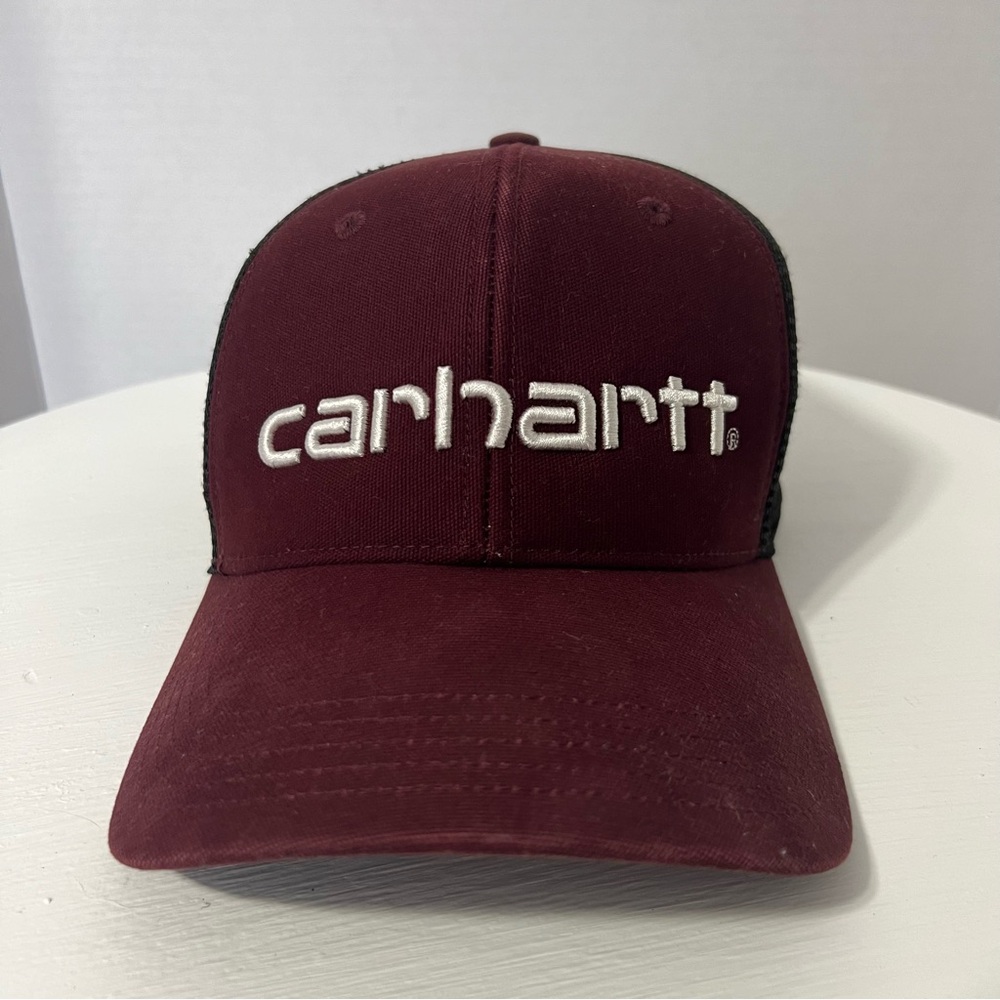 Carhartt Trucker Snap Back Maroon Cap Hat with White Embroidered Logo